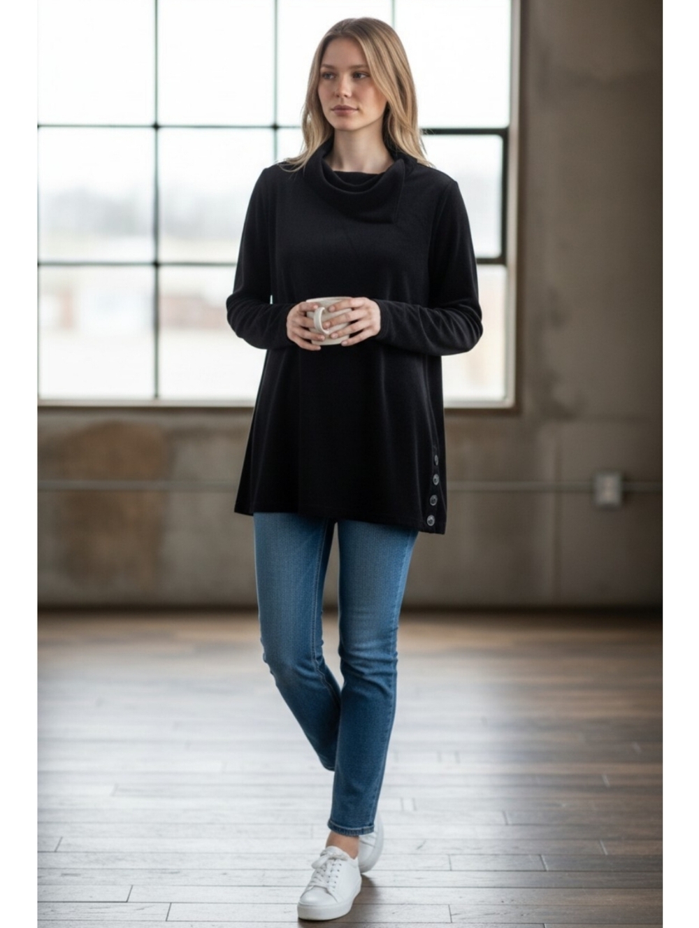 NWT Talbots small petite luxe velour tunic top cowl neck long sleeves black